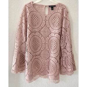 Top/Blouse-Over Top-INC-International Concepts-Crochet Design-Buff Pink-Size XL